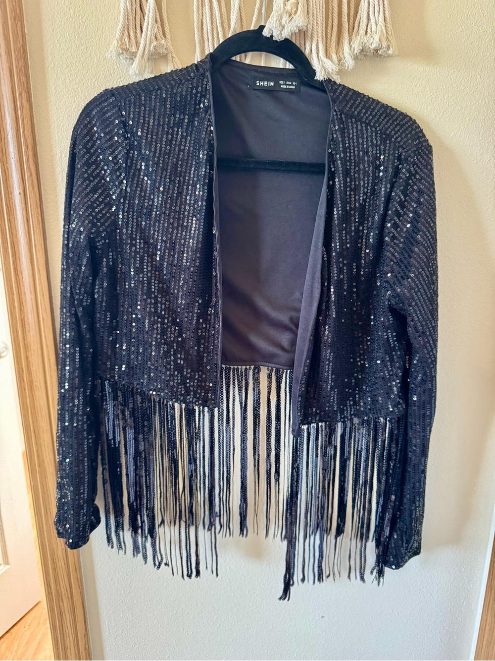 SHEIN Black sequin shawl with fringe